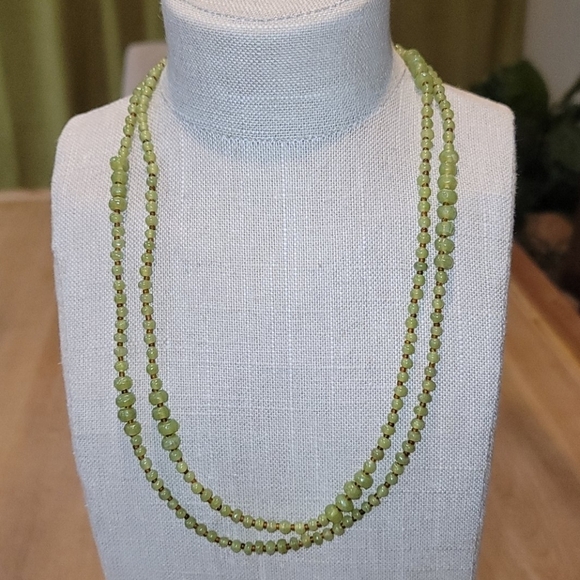 Cookie Lee Long Green Beaded Necklace 48" Copper Accent Lobster Clasp - Picture 2 of 5